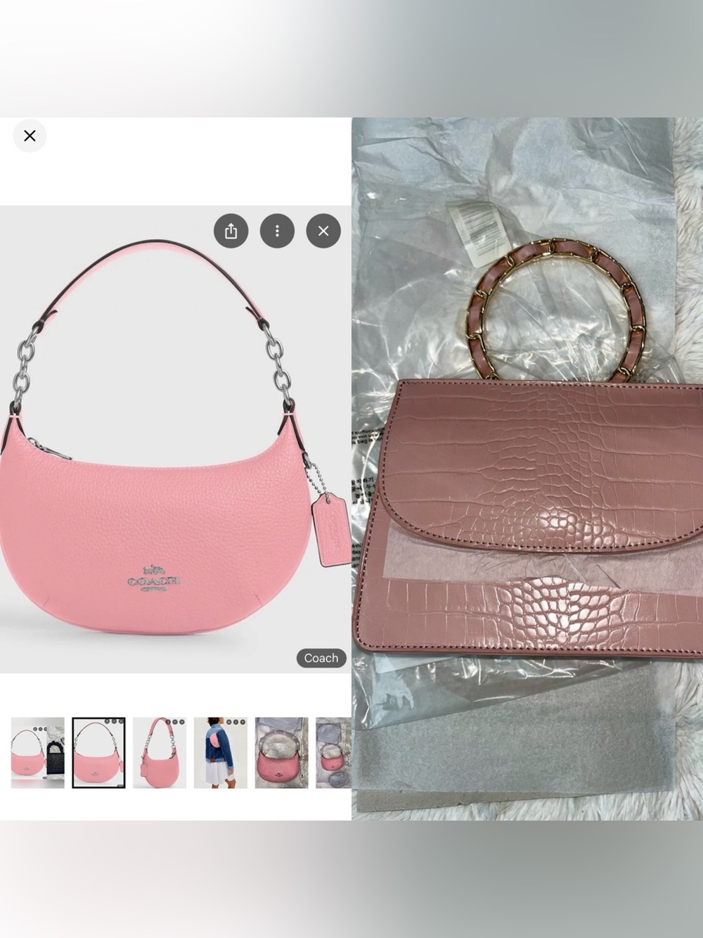 ✨ BUNDLE 👛 DEAL: NWT Coach Mini Peyton Bag (Pink Petal)🌸 + Pink Croc Handbag 💖